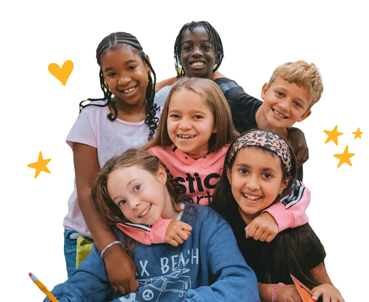 Young elementary students looking happy